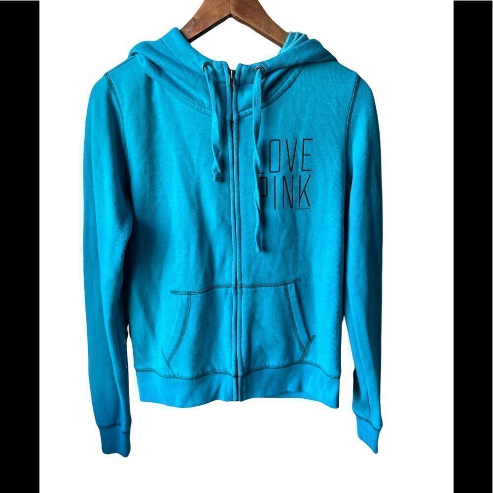 Pink Victoria’s Secret blue zip up hoodie size small
